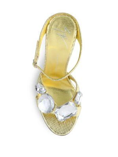 Shop Giuseppe Zanotti Jeweled Metallic Leather Slide Sandals In Gold