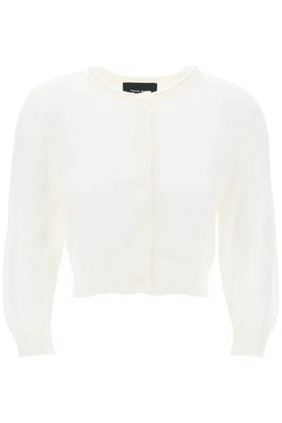 Shop Simone Rocha Cropped Cardigan With Pearls In White