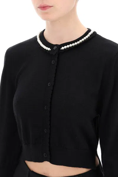Shop Simone Rocha Cropped Cardigan With Pearls In Black