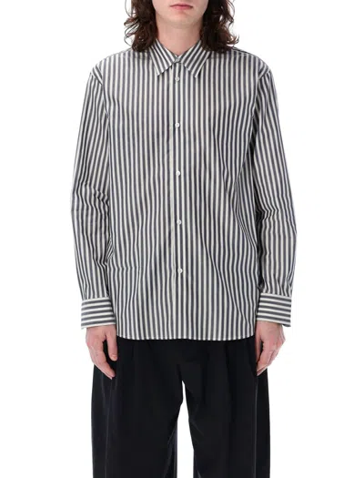 Shop Studio Nicholson Over Stripes Shirt In Navy Cream