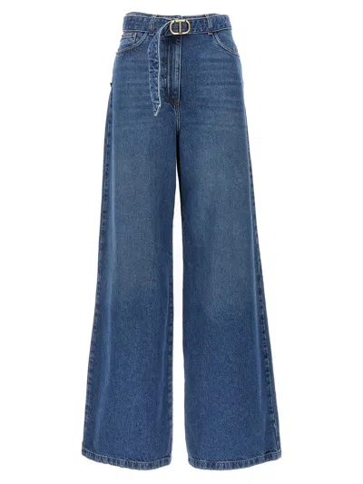 Shop Twinset Logo Buckle Jeans In Blue