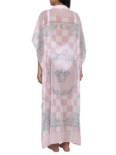 Shop Versace Pink Shirt Dress With Barocco Check Print All-over In Viscose Woman