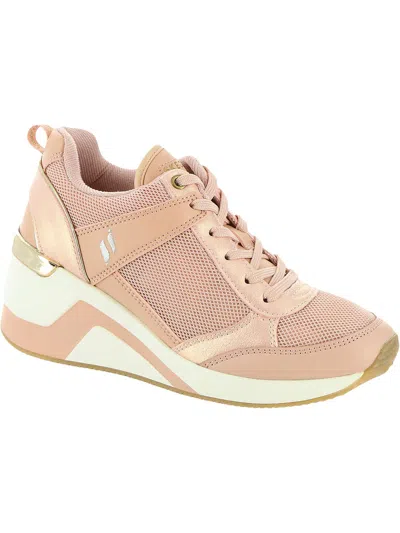 Shop Skechers Million - Air Up There Womens Faux Leather Athleisure Wedge Sneaker In Pink