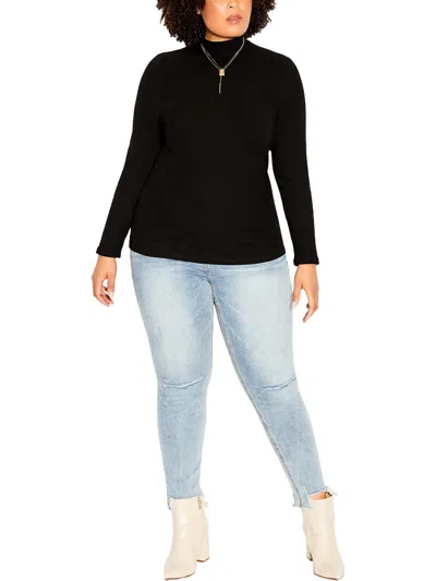 Shop City Chic Plus Womens Knit Turtleneck Blouse In Black
