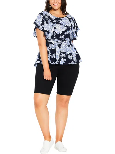 Shop City Chic Plus Womens Floral Print Flutter Sleeves Blouse In Multi