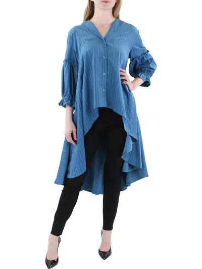 Shop Patrizia Luca Womens Hi-low Button Down Blouse In Blue