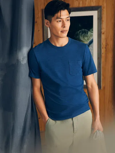 Shop Faherty Short-sleeve Indigo Pocket T-shirt In Midnight Wash