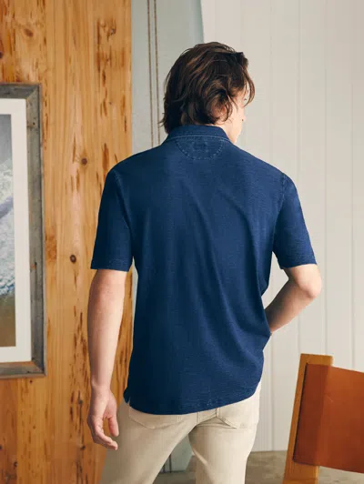 Shop Faherty Short-sleeve Indigo Polo Shirt In Midnight Wash