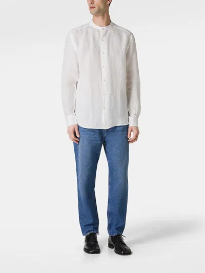 Shop Peuterey Linen Shirt With Mandarin Collar In White