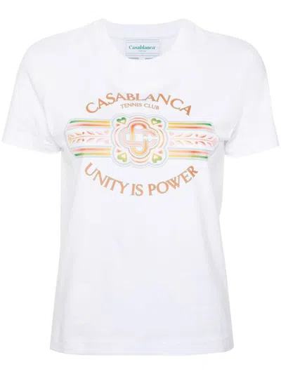 Shop Casablanca Unity Is Power Cotton T-shirt In White