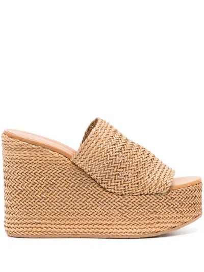 Shop Casadei Twiga Woven Sabot With Wedge In Natural