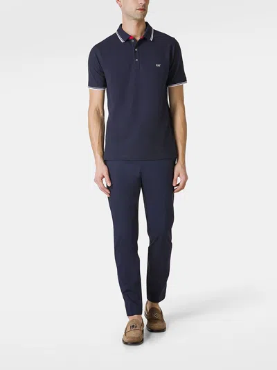 Shop Fay Cotton Polo Shirt With Stripes And Logo In Blue