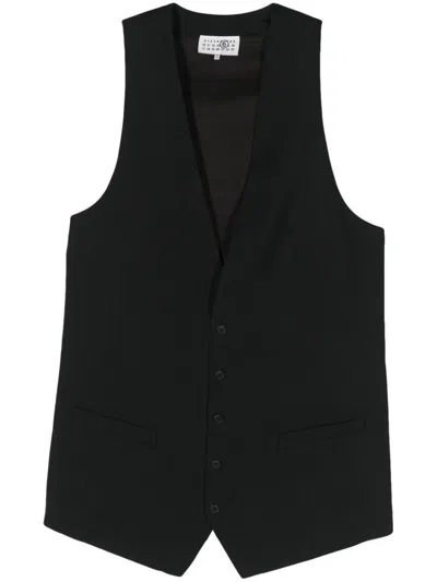 Shop Mm6 Maison Margiela Long Pointed Vest With Lacing In Black