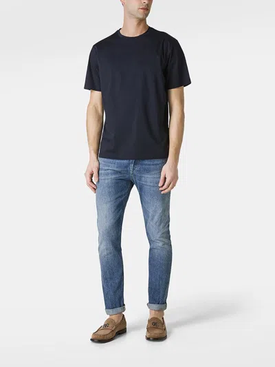 Shop Peuterey Cotton T-shirt With Embroidered Logo In Blue
