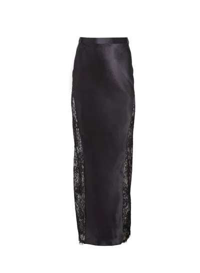 Shop Fleur Du Mal Silk & Lace Maxi Skirt In Black