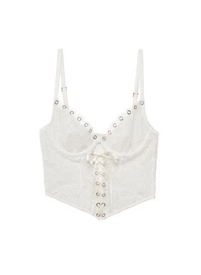 Fleur Du Mal Eyelet Embroidery Lace Up Bustier In Ivory