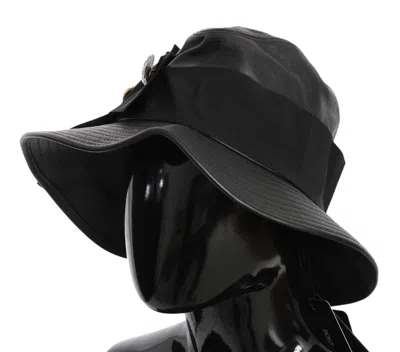 Shop Dolce & Gabbana Black Leather Dg Coin Crystal Wide Brim Women's Hat