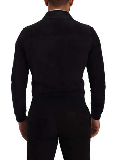 Dolce & Gabbana Blue Suede Lambskin Leather Coat Jacket In Blue