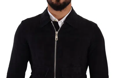 Dolce & Gabbana Blue Suede Lambskin Leather Coat Jacket In Blue