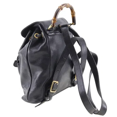 Shop Gucci Bamboo Black Leather Backpack Bag ()