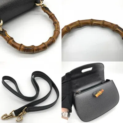 Shop Gucci Bamboo Black Leather Shopper Bag ()