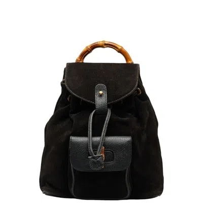 Shop Gucci Bamboo Black Suede Backpack Bag ()