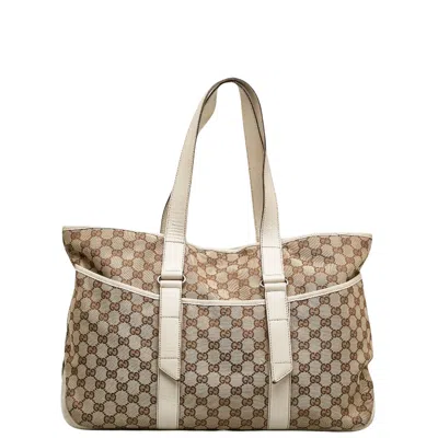 Shop Gucci Gg Canvas Beige Canvas Tote Bag ()