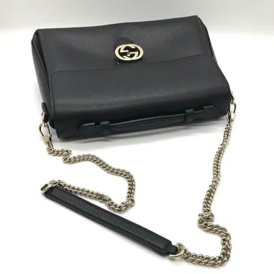Shop Gucci Interlocking Black Leather Shoulder Bag ()