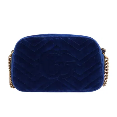 Shop Gucci Marmont Blue Suede Shoulder Bag ()