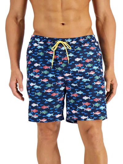 Shop Club Room Mens Fish Print Beachwear Swim Trunks In Multi