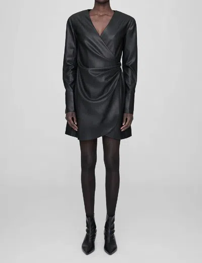Shop Anine Bing Joey Vegan Leather Mini Dress In Black