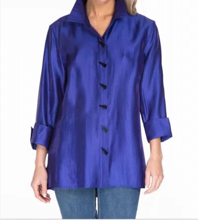 Multiples Button Front And Back Top In Royal In Blue