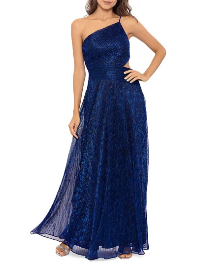 Shop Aqua Womens Cutout Metallic Evening Dress In Blue