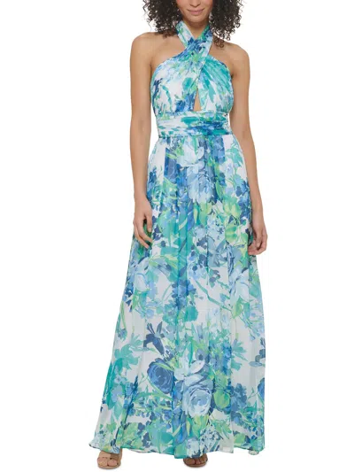 Shop Eliza J Womens Halter Pleated Evening Dress In Multi