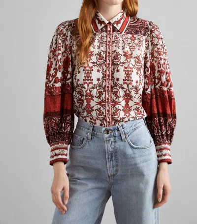 Shop Alice And Olivia Tiffie Rose Fatal Attraction Drama Sleeve Button Down Blouse In White/red In Multi