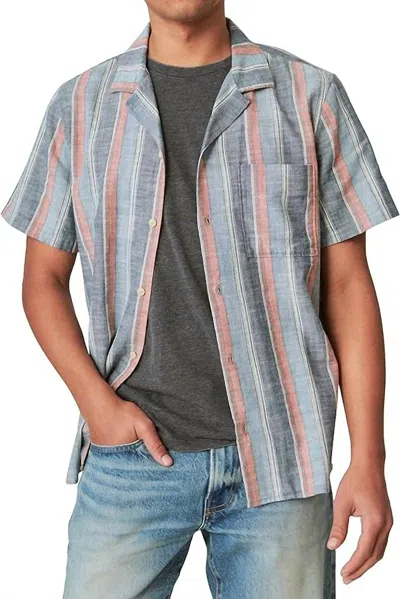 Shop Lucky Brand Striped Short Sleeve Camp Collar In Indigo Stripe In Multi