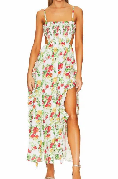 Shop Caroline Constas Margo Dress In Yellow Red Blanc Floral In Multi