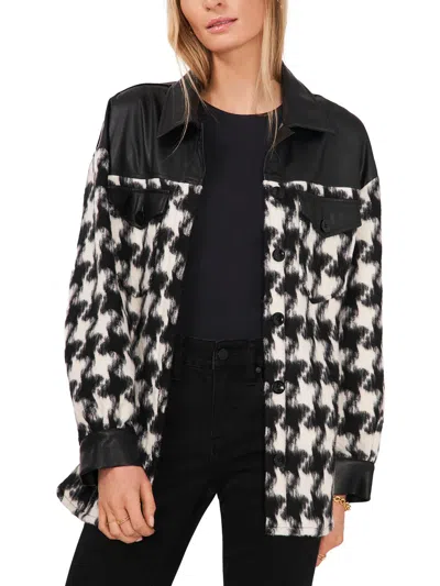 Shop Vince Camuto Sparkle & Shine Womens Faux Leather Trim Lightweight Shirt Jacket In Black