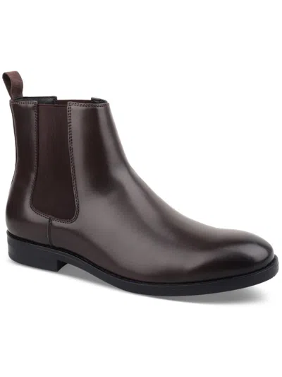 Shop Alfani Mens Faux Leather Pull On Chelsea Boots In Brown