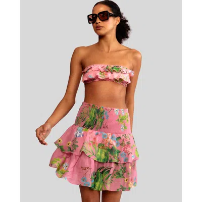 Shop Cynthia Rowley Smocked Ramie Skirt In Pink