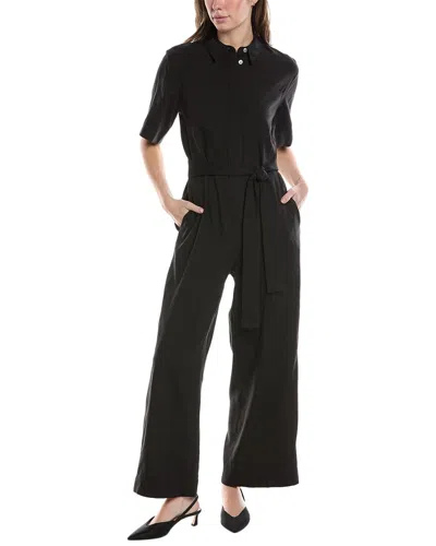 Shop Theory Patch Pocket Linen-blend Jumpsuit In Black
