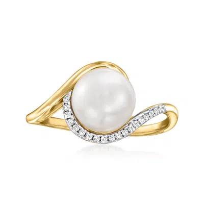 Ross-simons 8-8.5mm Cultured Pearl Ring With Diamond Accents In 14kt Yellow Gold In White