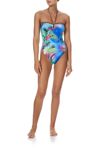 Shop Camilla Bandeau Style Ring Halter Tie Strap One Piece In What's Your Vice In Multi