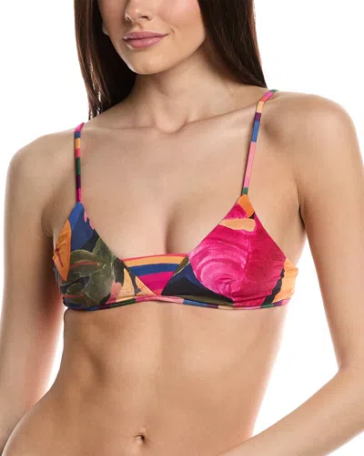 Shop Farm Rio Floral Tropical Colorful Stripes Bikini Top In Blue