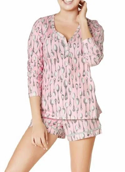 Shop Bedhead Pjs Spooning Stretch L/s Sweetheart Tee Shorty Set In Pink