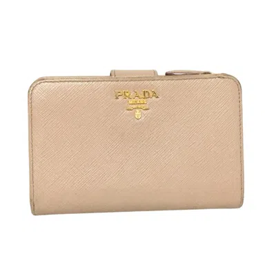 Shop Prada Leather Wallet () In Beige
