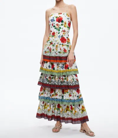 Shop Alice And Olivia Valencia Spaghetti Strap Maxi Dress In Dew Floral In Multi