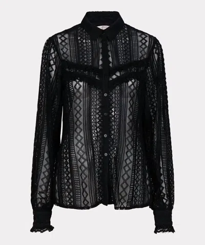 Esqualo Lace Puff Sleeve Blouse In Black In Black