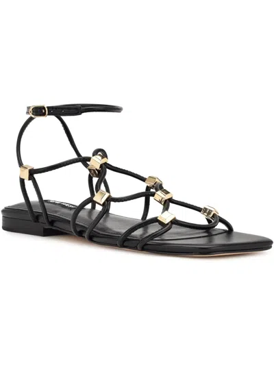 Nine West Majah 3 Womens Faux Leather Caged Slingback Sandals In Black