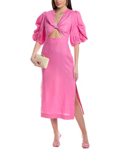 Shop Farm Rio Cutout Linen Midi Dress In Pink